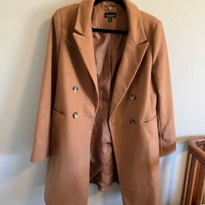 Topshop Women's Brown Double-Breasted Trench Coat